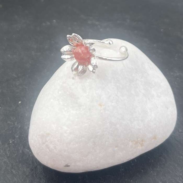bague fleur plaqué argent925 3 microns rhodochrosite