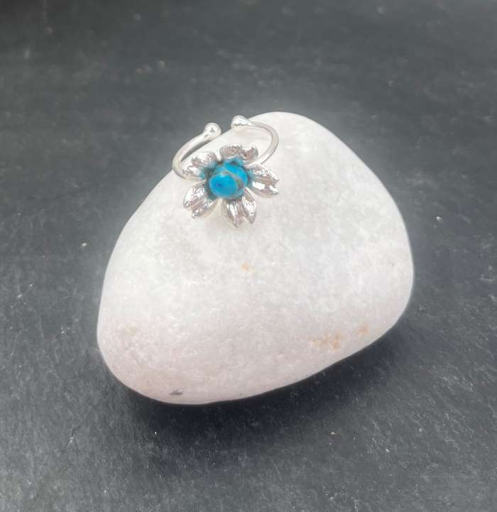 bague fleur plaquévargent925 turquoise cuivrée